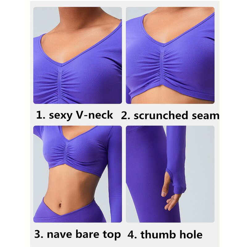 Women Activewear Top Supplier - Long Sleeve Crop Top with Thumb Hole Factory