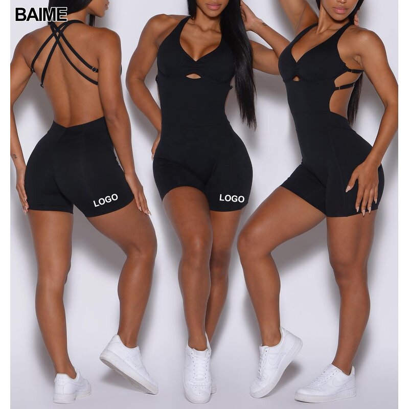 Girls Active Wear Supplier - Custom Logo Yoga Jumpsuit One Piece Romper