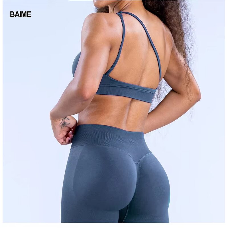 Impact Legging Sets Supplier - Popular Seamless Gym Set Scrunch Butt One Shoulder