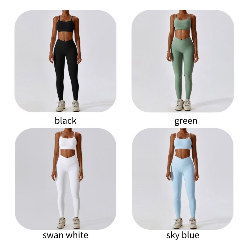 Women Gym Leggings Set Supplier - Custom Logo Crop Top Flare Pants Scrunched Hip