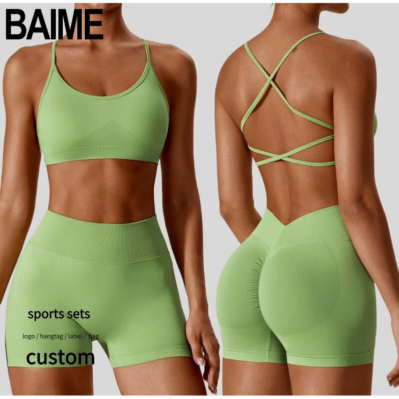 Women Sportswear Set Supplier - Gym Fitness Seamless High Waist Leggings Crop Top