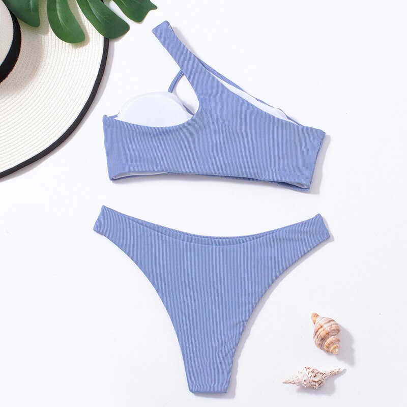 One Shoulder Bikini Supplier - Sexy Cut Out Ribbed Push up Crisscross 2024