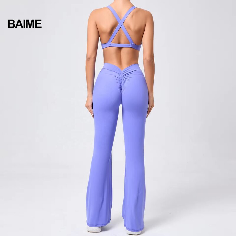 Yoga Sets Factory - New Compression Custom Backless Bra V Waist Pants