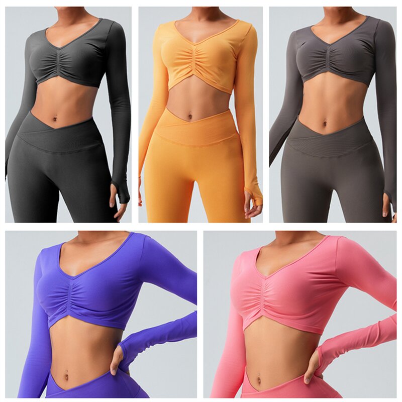 Women Activewear Top Supplier - Long Sleeve Crop Top with Thumb Hole Factory