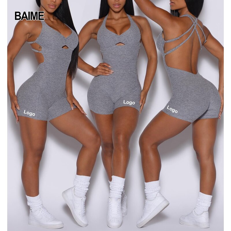 Girls Active Wear Supplier - Custom Logo Yoga Jumpsuit One Piece Romper