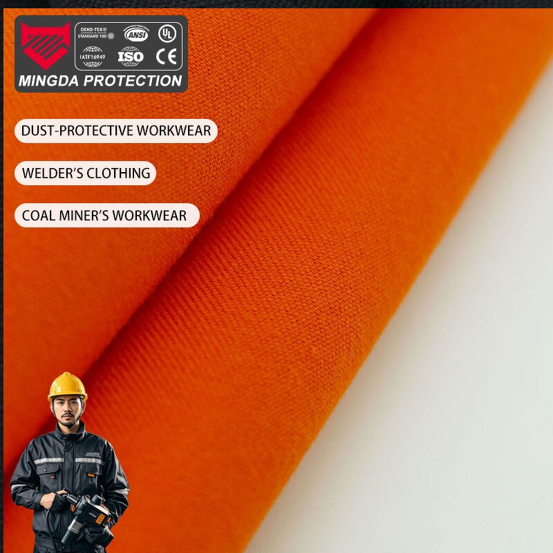 Flame Retardant Twill Fabric - Orange Meta Aramid with Conductive Fiber for Uniforms