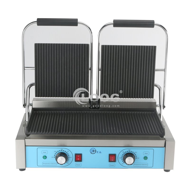 Contact Grill - Stainless Steel Factory Price Grooved Electric Panini Press Double