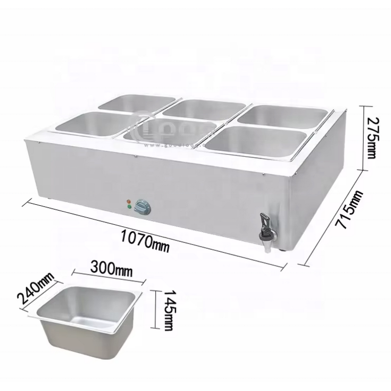 Bain Marie - Restaurant Equipment Electric Commercial 6 Pots Food and Soup Warmer