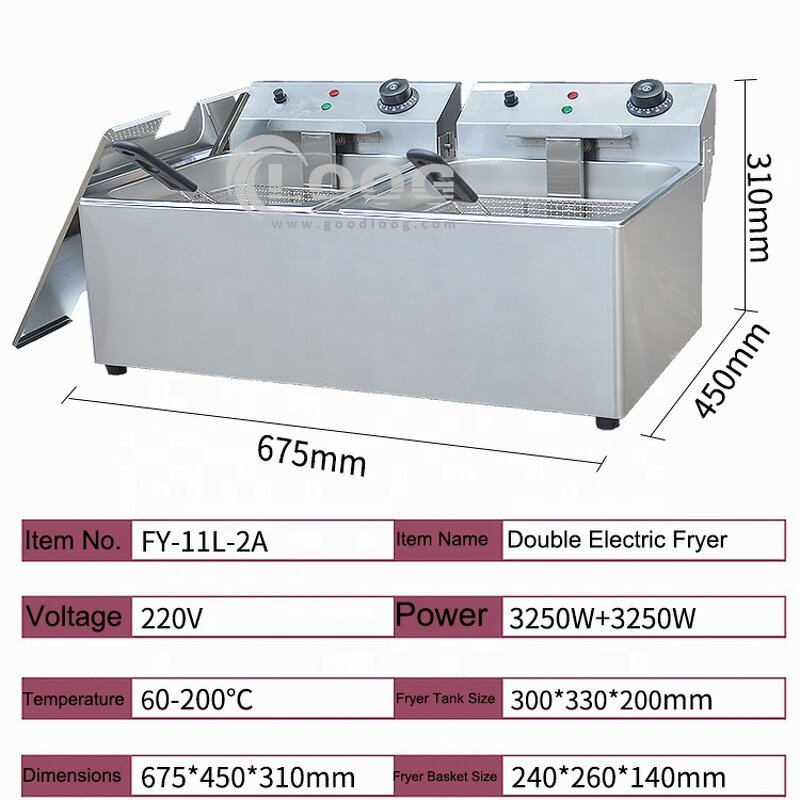 French Chips Frying Machine - Stainless Steel Equipment Electric Deep Fryer for Restaurant