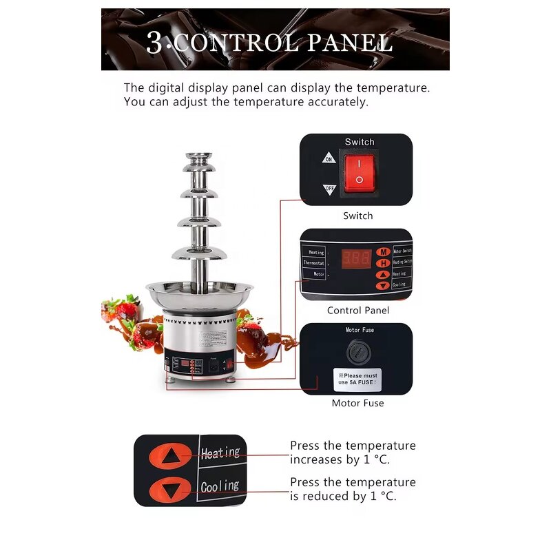 Chocolate Fountain Machine - Commercial Hotel Equipment Electric Fondue High Quality