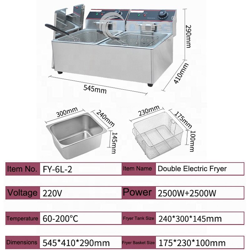 Deep Fryer - Commercial Electric with Stainless Steel Double Tanks 220V for Hotel
