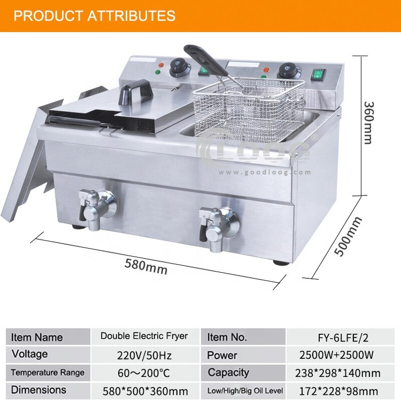 French Fries Fryer - Commercial Restaurant Electric Stainless Steel 220V High Productivity