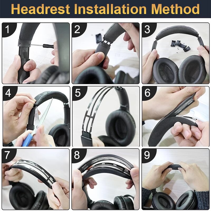 Replacement Headband Pad Kit - Protein Leather for Bose QC35 QC35 Ii QC45 Easy DIY