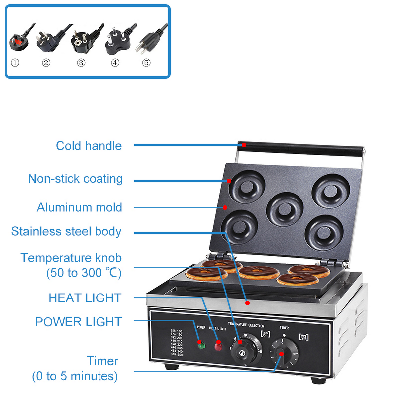 Donut Maker Manufacturer - Electric 1550W Commercial 6 Holes Double-Sided Heating
