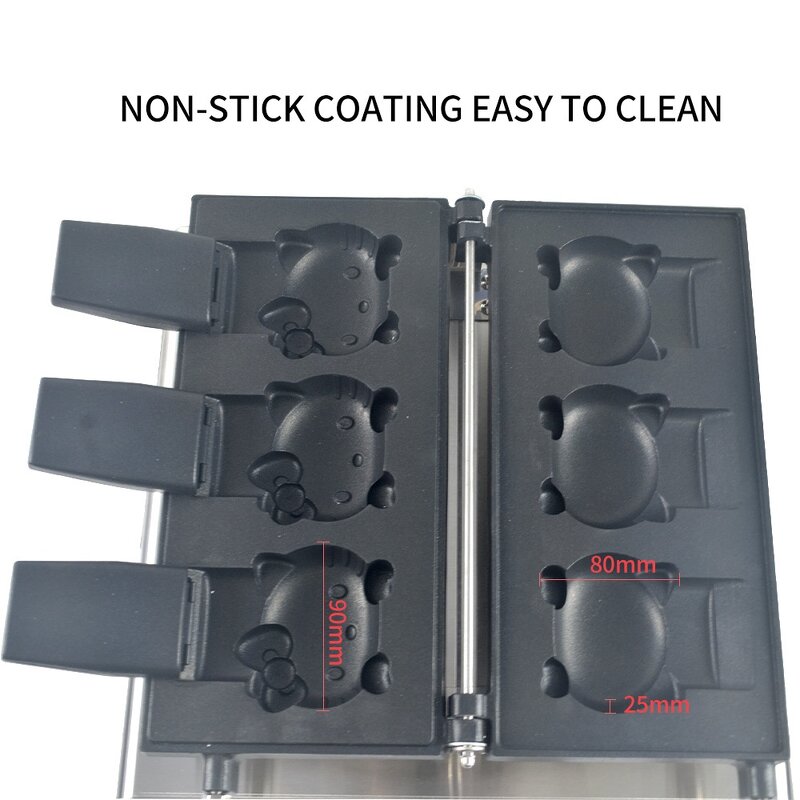 Waffle Maker Manufacturer - Commercial Three Cat Shape Taiyaki 110/220V Portable