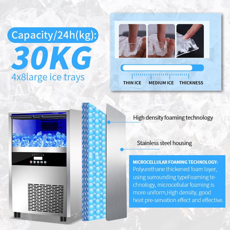 Ice Maker Machine Manufacturer - Commercial Cube 80kg/24H with LED Screen