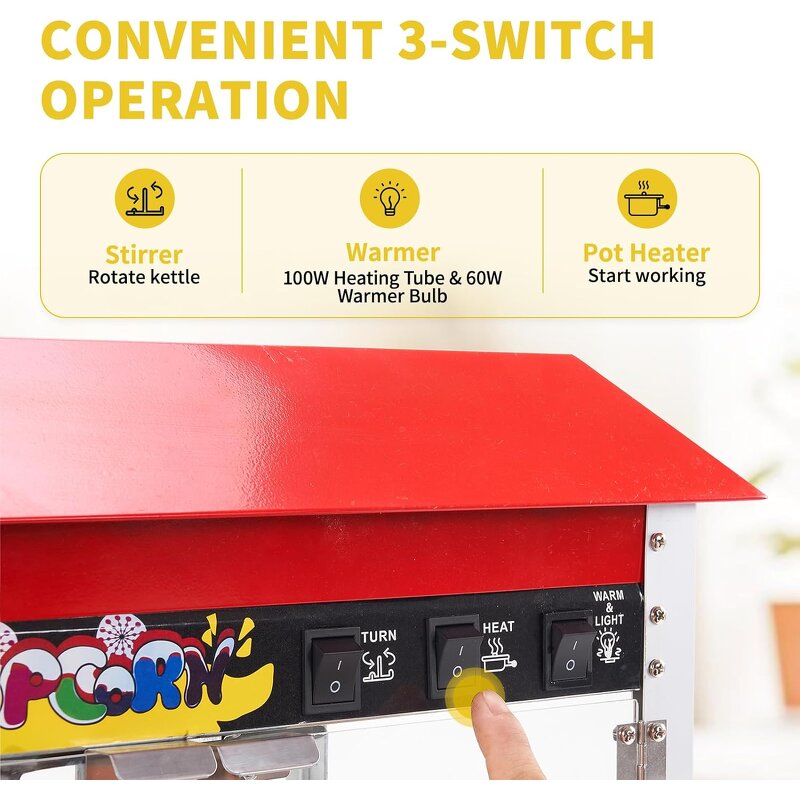 Popcorn Machine Manufacturer - Electric 2*1400W Hot Air Commercial with Bottom Warmer