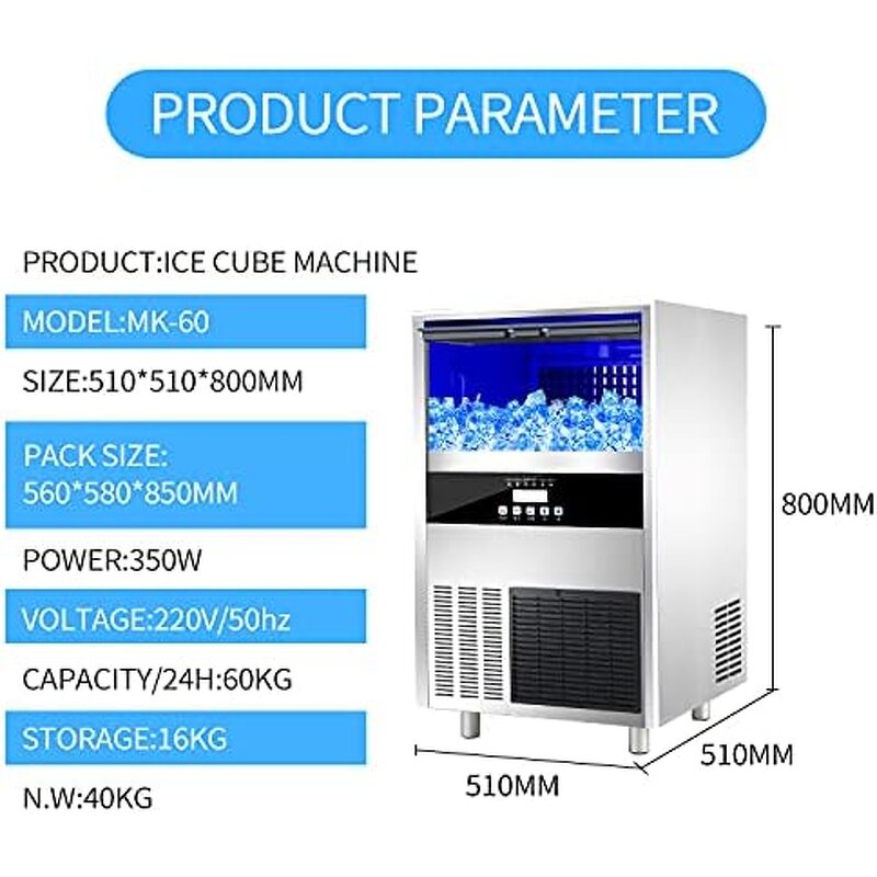 Ice Cube Maker Manufacturer - Commercial Stainless Steel Automatic 40KG