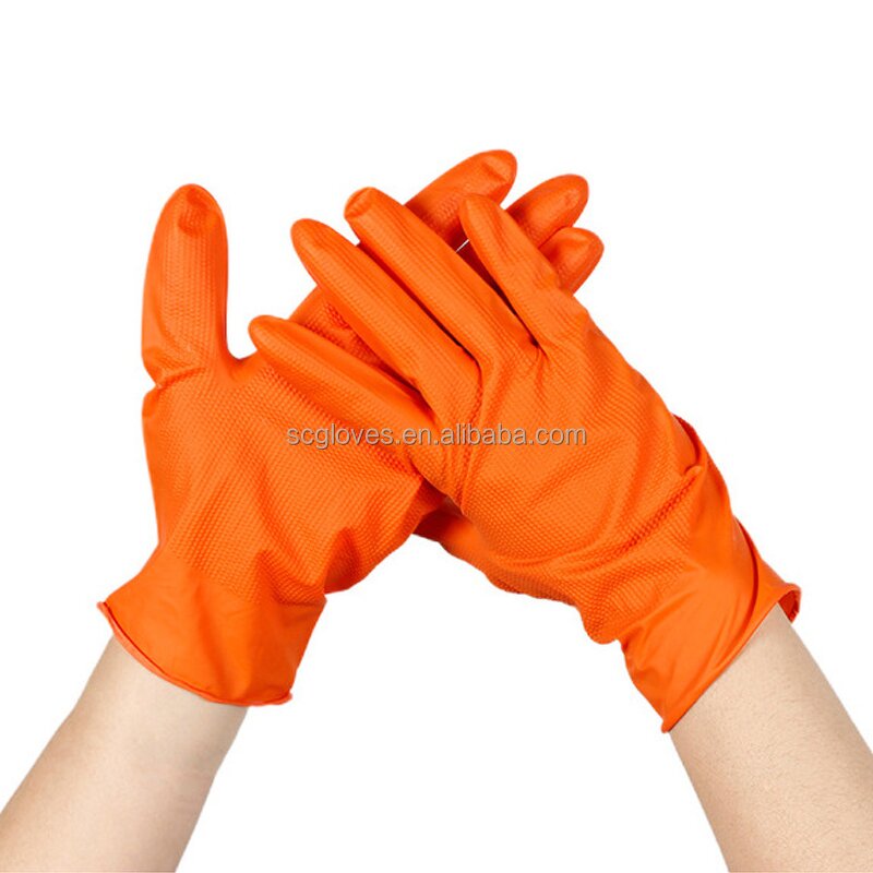 Nitrile Gloves Manufacturer - 2023 Low Prices Micro Flex Black Orange Diamond Texture 9 Mil Elastic