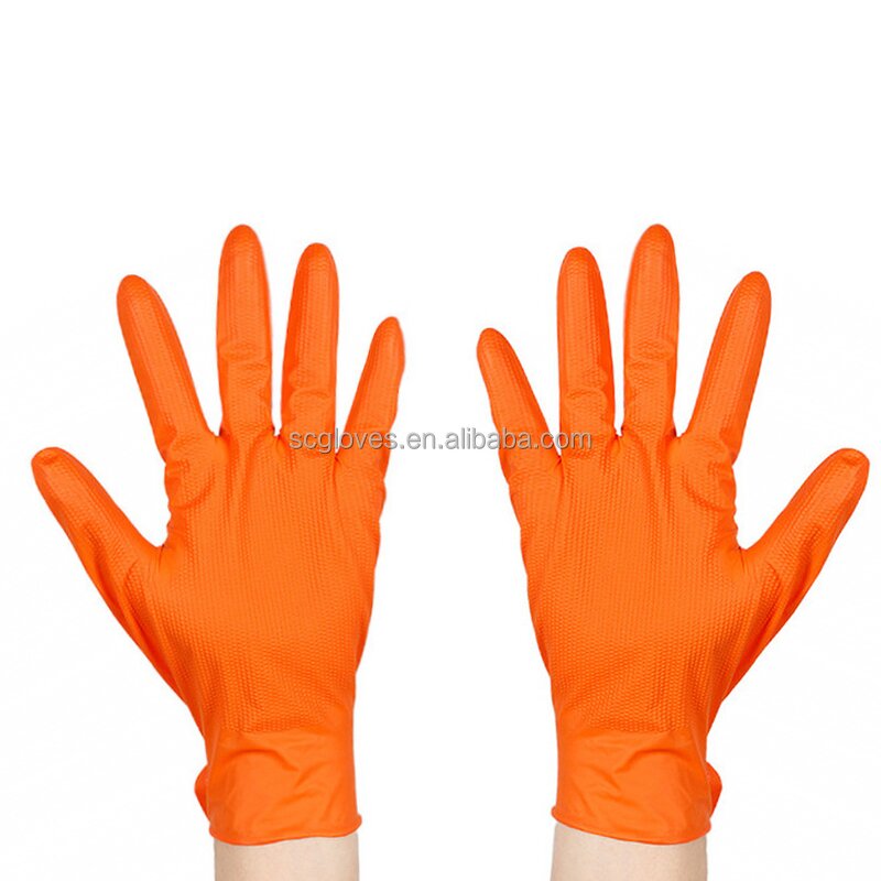 Nitrile Gloves Manufacturer - 2023 Low Prices Micro Flex Black Orange Diamond Texture 9 Mil Elastic