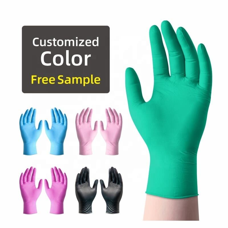 Nitrile Gloves Manufacturer - Factory Stock Free Sample Purple Blue Black Pink White Powder Free Fingertips Textured Mix