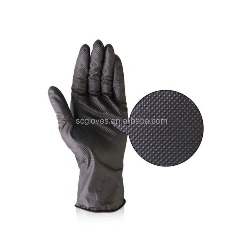 Nitrile Gloves Manufacturer - 2023 Low Prices Micro Flex Black Orange Diamond Texture 9 Mil Elastic