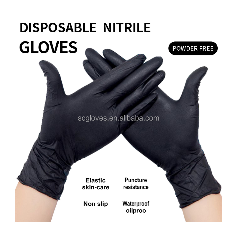 Safety Gloves Manufacturer - Factory Wholesale Waterproof Disposable Powderless Nitrile Inspection in Black Sizes S M L XL