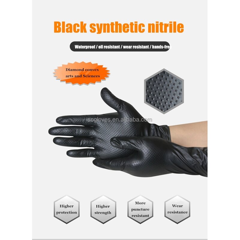 Nitrile Gloves Manufacturer - 2023 Low Prices Micro Flex Black Orange Diamond Texture 9 Mil Elastic