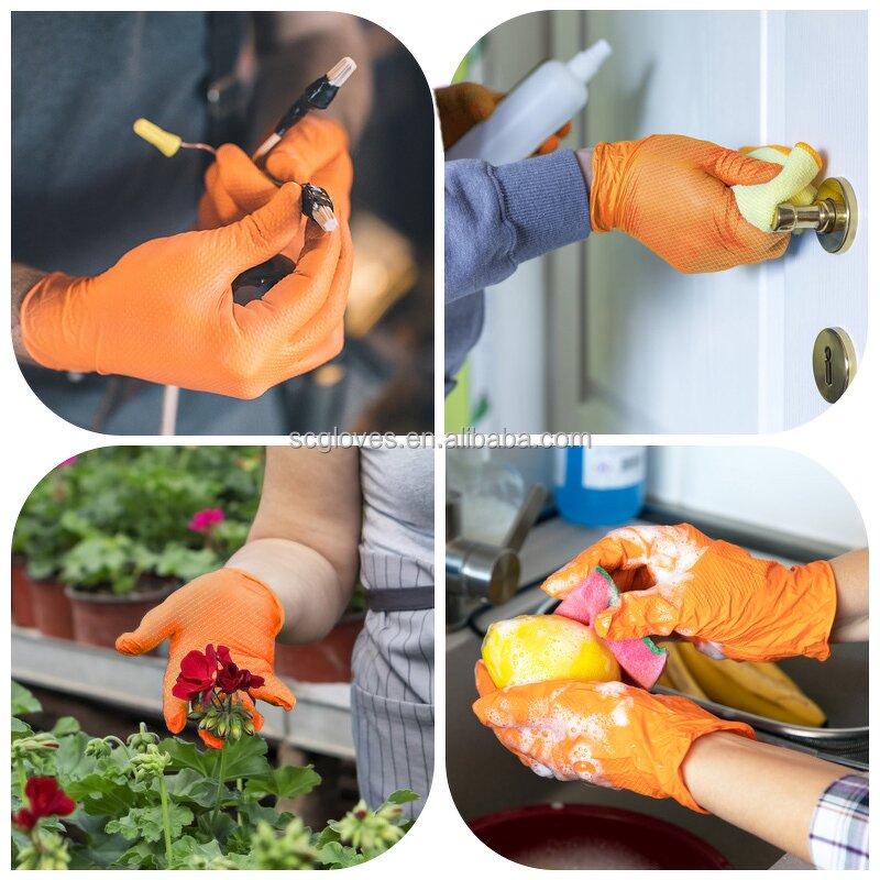 Nitrile Gloves Manufacturer - 2023 Low Prices Micro Flex Black Orange Diamond Texture 9 Mil Elastic