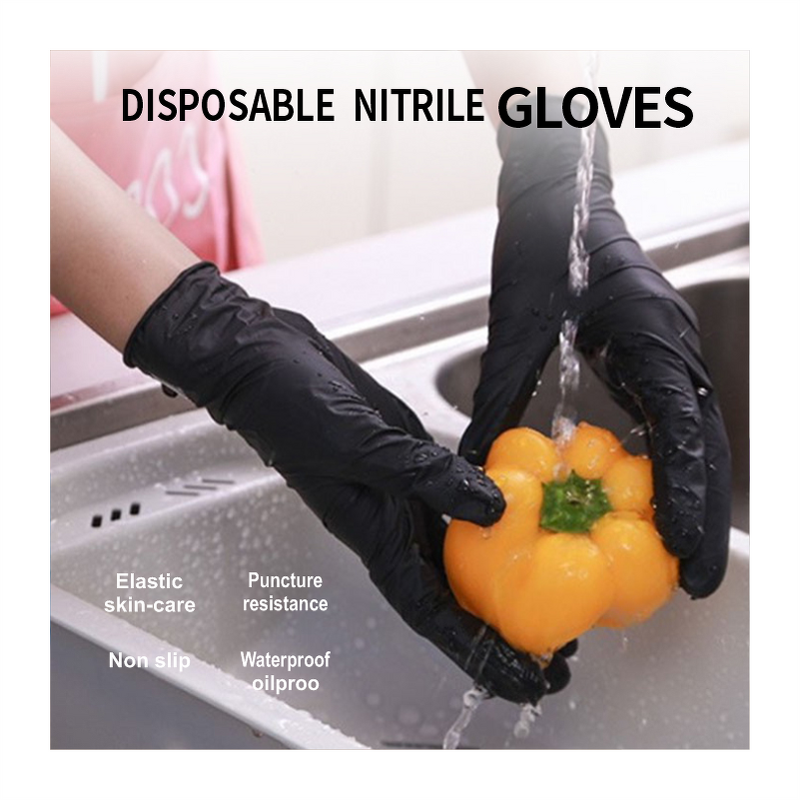 Safety Gloves Manufacturer - Factory Wholesale Waterproof Disposable Powderless Nitrile Inspection in Black Sizes S M L XL