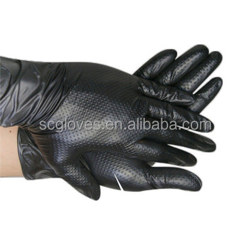 Nitrile Gloves Manufacturer - Factory Direct Selling Micro Flex Black Orange Diamond Texture Powder Free 24cm Anti-Static Anti-Vibration