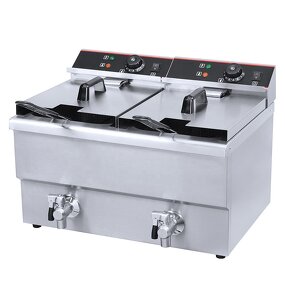 Electric Fryer - 2 Basket 20L Manual Timer 304 SS Oil Filtration System