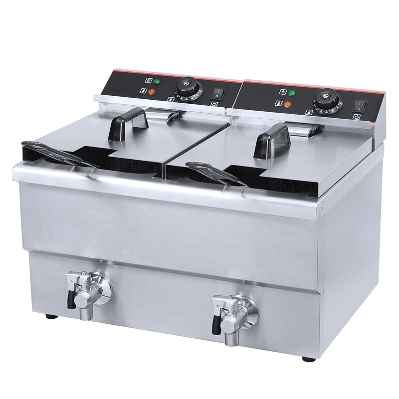 Electric Fryer - 2 Basket 20L Manual Timer 304 SS Oil Filtration System