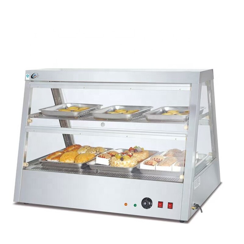 Food Warmer Showcase - 5pans 2 Layers Table Curved Glass with Back Door