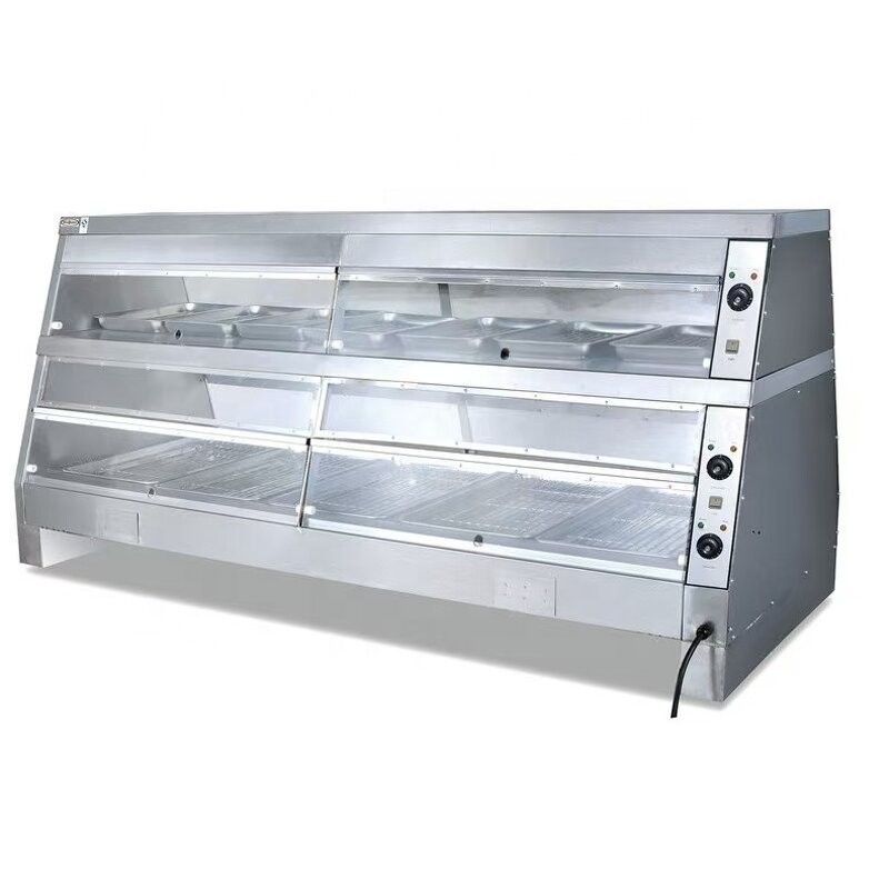 Food Warmer Showcase - 5pans 2 Layers Table Curved Glass with Back Door
