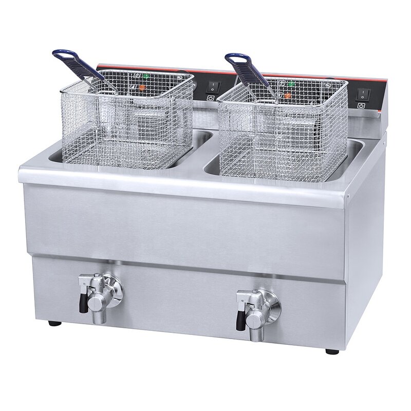 Electric Fryer - 2 Basket 20L Manual Timer 304 SS Oil Filtration System
