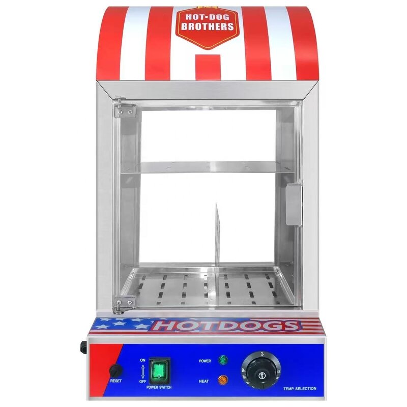 Hot Dog Steamer - Commercial 500W Stainless Steel with Bun Warmer