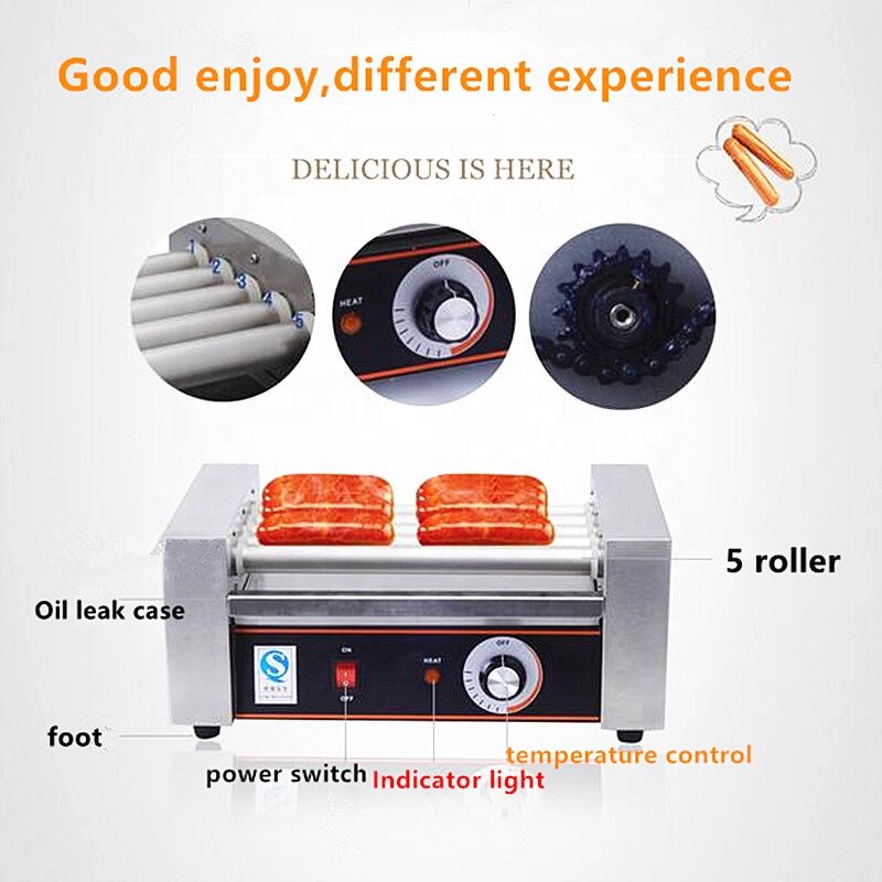 Hot Dog Grill Machinery - Snack Equipment 7 Rollers Sausage Toaster