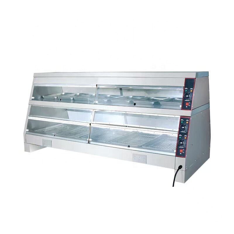 Food Warmer Showcase - 5pans 2 Layers Table Curved Glass with Back Door