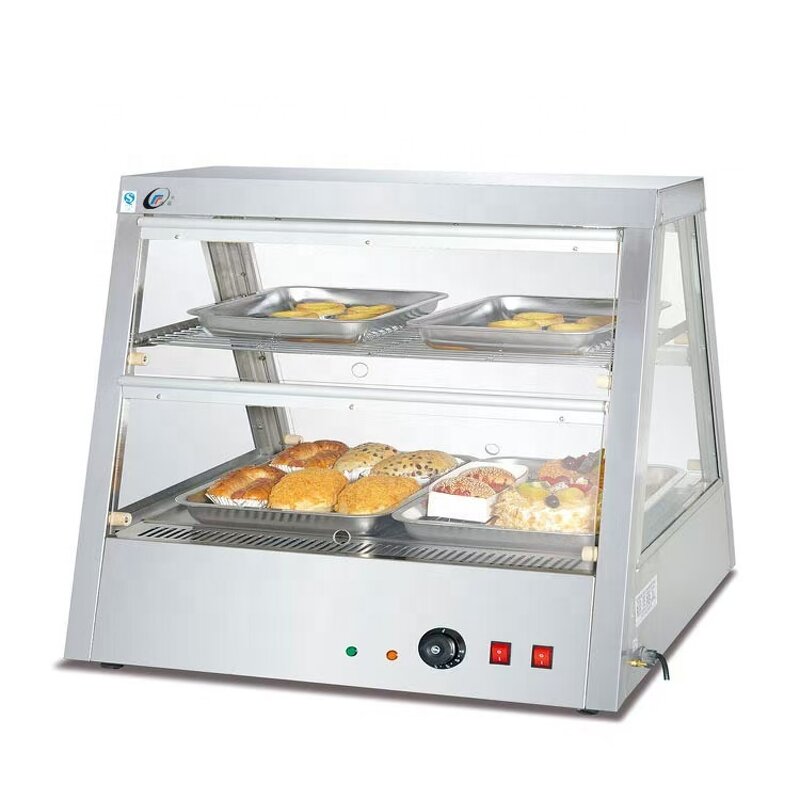 Food Warmer Showcase - 5pans 2 Layers Table Curved Glass with Back Door