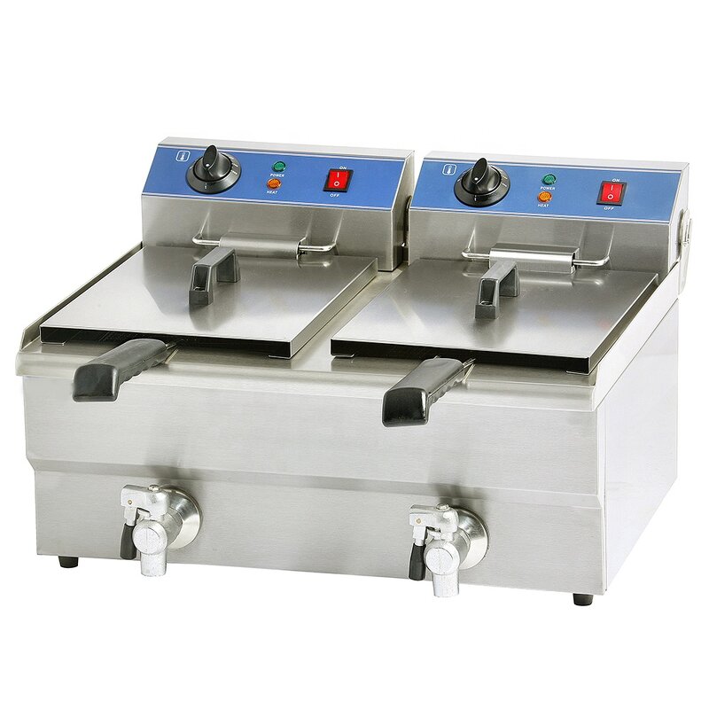 Electric Fryer - 2 Basket 20L Manual Timer 304 SS Oil Filtration System