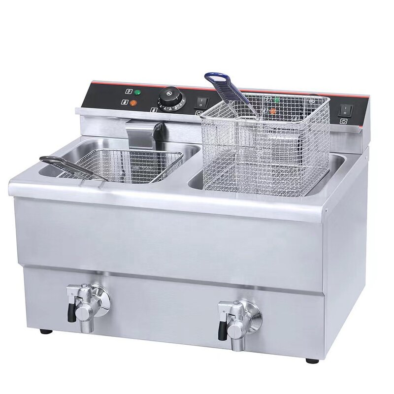 Electric Fryer - 2 Basket 20L Manual Timer 304 SS Oil Filtration System