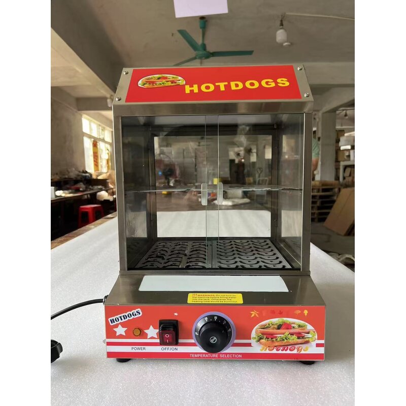 Hot Dog Steamer - Commercial 500W Stainless Steel with Bun Warmer