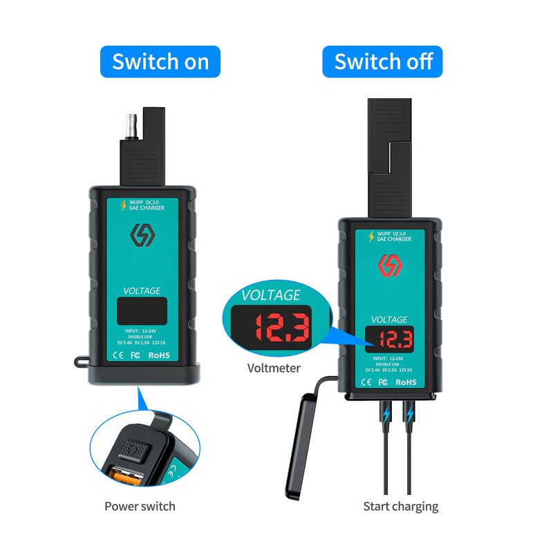 Motorcycle USB Charger Manufacturer - Dual Port 3.0 with Voltmeter for Smartphone