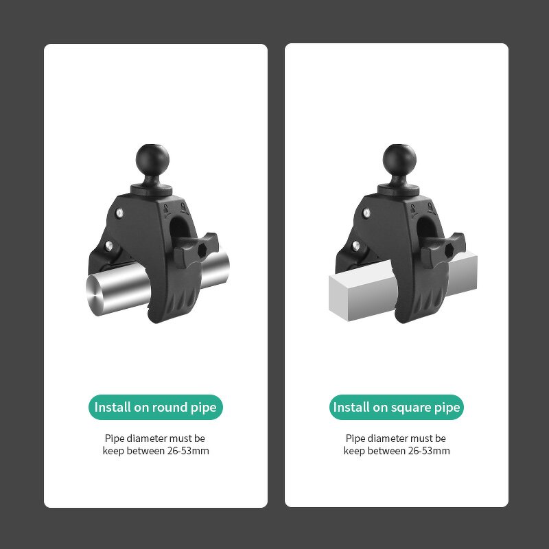 Vehicle Mount Manufacturer - Round Tube Tough-Claw Quick Release with 1" Ball Head