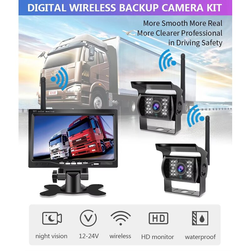 Truck Monitor Manufacturer - 7-Inch High Definition with 2 Wireless Rear View Cameras