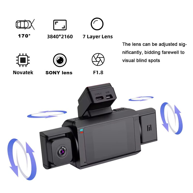 4K Dashcam Manufacturer - WIFI GPS 3 Channel Car DVR Front Rear Inside 3 Lens