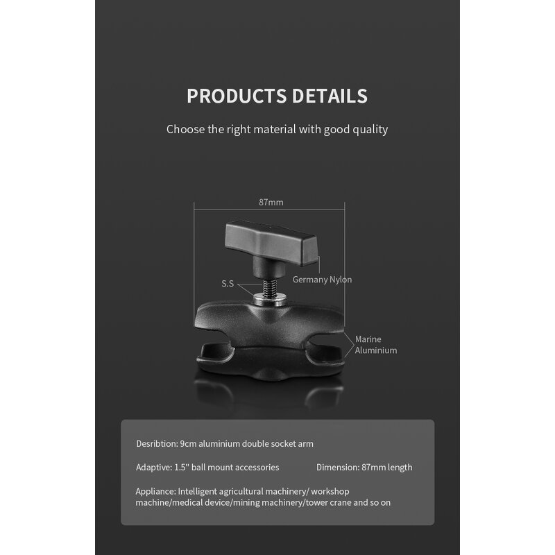 Double Socket Arm Manufacturer - 9cm Standard Short Length for C Size 1.5" Ball Base