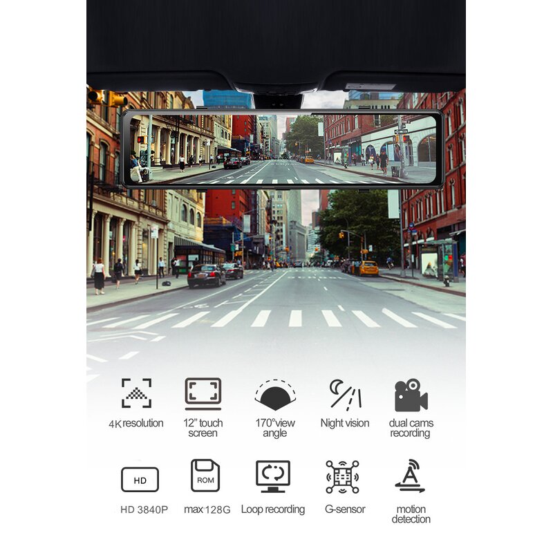 Car DVR Manufacturer - 12 Inch Touch Screen Dual Camera 4K Front Rear with GPS Wifi