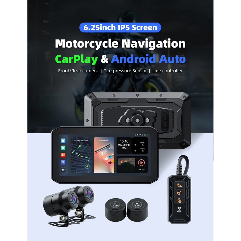 Wireless Carplay Screen Manufacturer - 6.25" GPS Navigator Waterproof DVR with 2HD Cameras